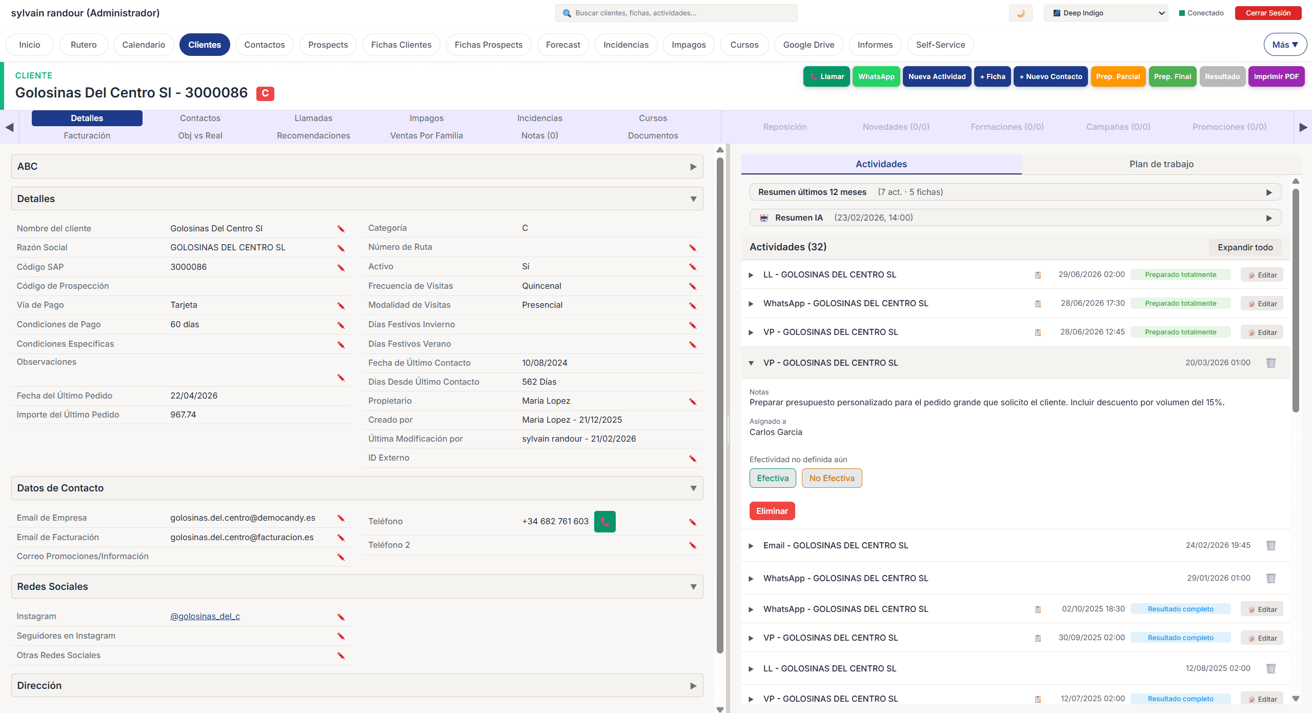 Una pantalla, toda la historia del cliente. Tu comercial entra a la reunión sabiendo más que el propio cliente.
